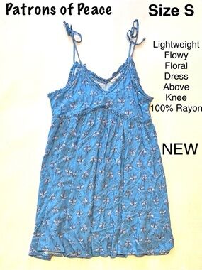 5/$15💥 Patrons of Peace Blue Floral Tie-Strap Tank Dress Summer Casual Vacation
